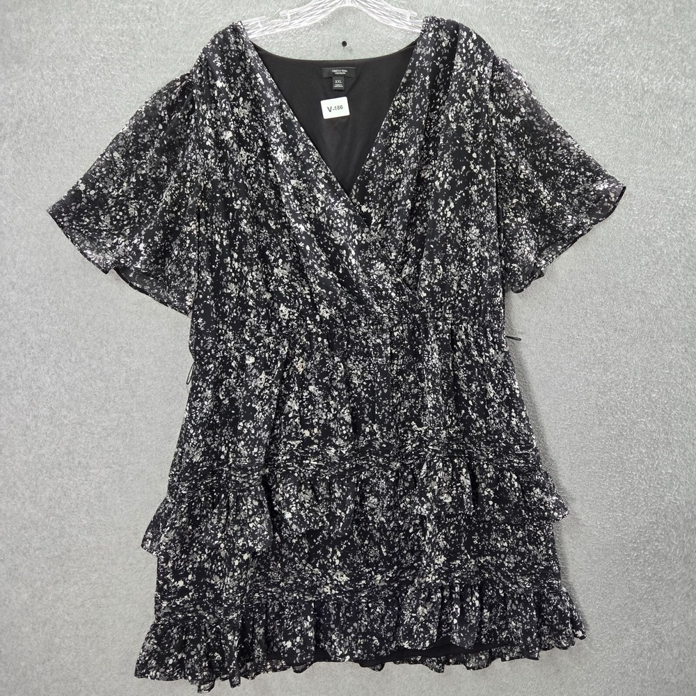 Simply Vera Vera Wang‎ Women Dress 2XL Black Paint Splatter Mini A Line Ruffles